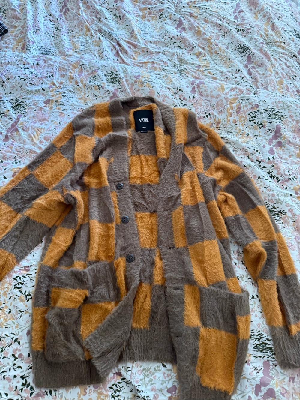 Vans womens Faux-Fur Jacket in Brown and Mustard checkered